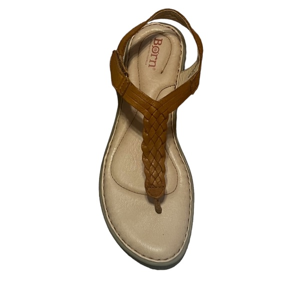 Born boho brown leather braided t-strap Velcro closure sandal - Picture 2 of 10